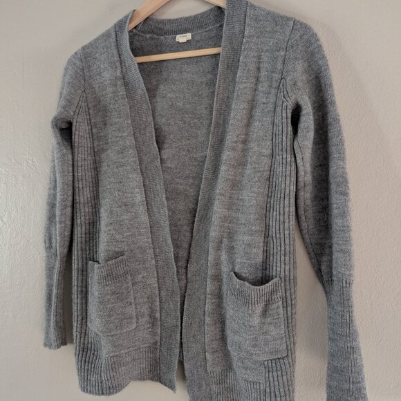 J. Crew Factory Gray Alpaca Wool Blend Open Cardigan Ribbed Pockets Women XS - Picture 3 of 10